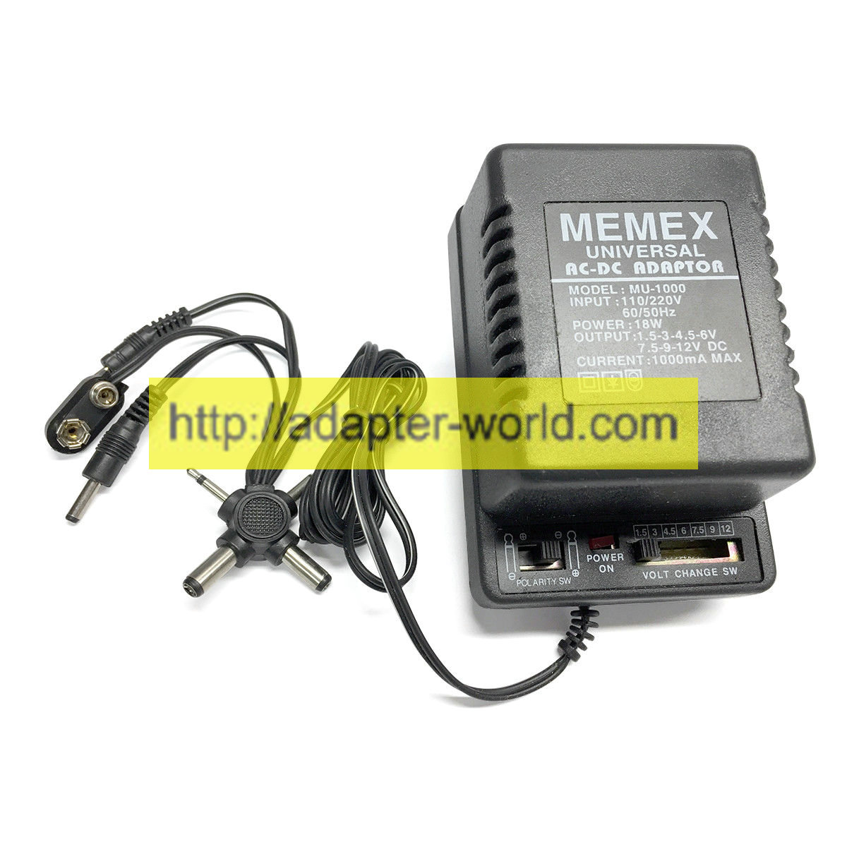 *Brand NEW* Memex Universal 1000mA 1.5V 3V 4.5V 6V 7.5V 9V 12V DC Charger MU-1000 AC Adapter POWER SUPPLY